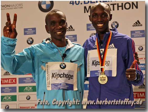 Weltklassezeit und Weltrekord - Eliud Kipchoge und Wilson Kipsang drfen feiern!